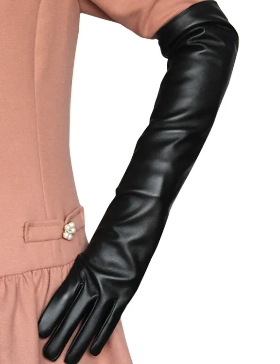 Long Elbow Faux Leather PU Glove Armguard Sleeve Black - Shop at LoveMi