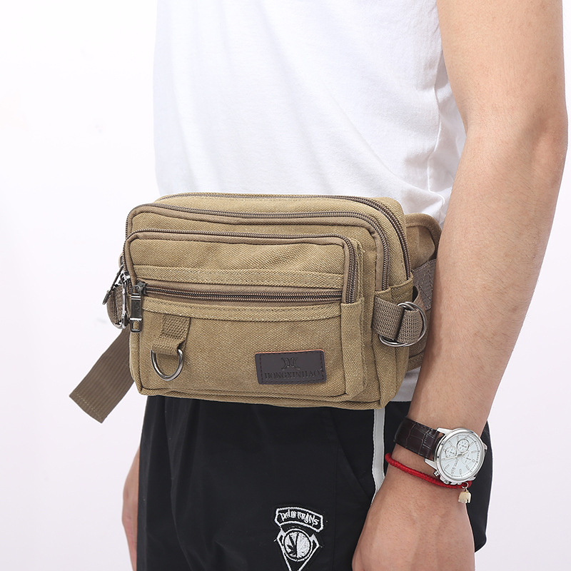 Canvas Fanny Pack With 4-Zipper Pockets Men Waist Bag Hip Bum Bag With Adjustable Strap For Outdoors Workout Traveling Casual Running Hiking Cycling — foto 7