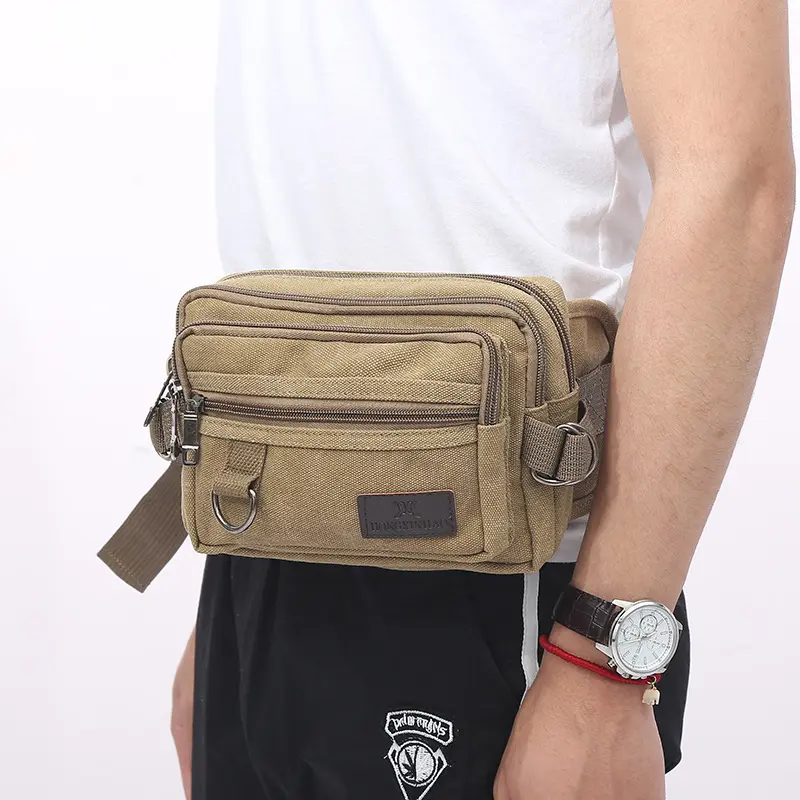 Canvas Fanny Pack With 4-Zipper Pockets Men