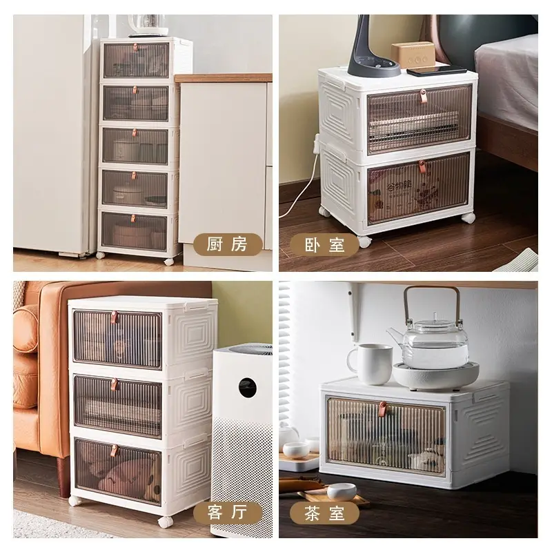 Large Folding Storage Box Stackable Case Cabinet Closet Home Organizer On Wheels