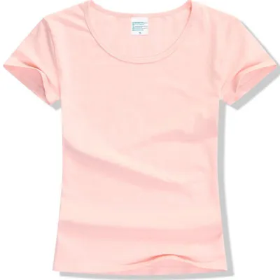 Solid Color Women's Lycra Combed Cotton Round Neck Blank T shirt Overalls Advertising Shirt Short Sleeves Pink - Shop at LoveMi