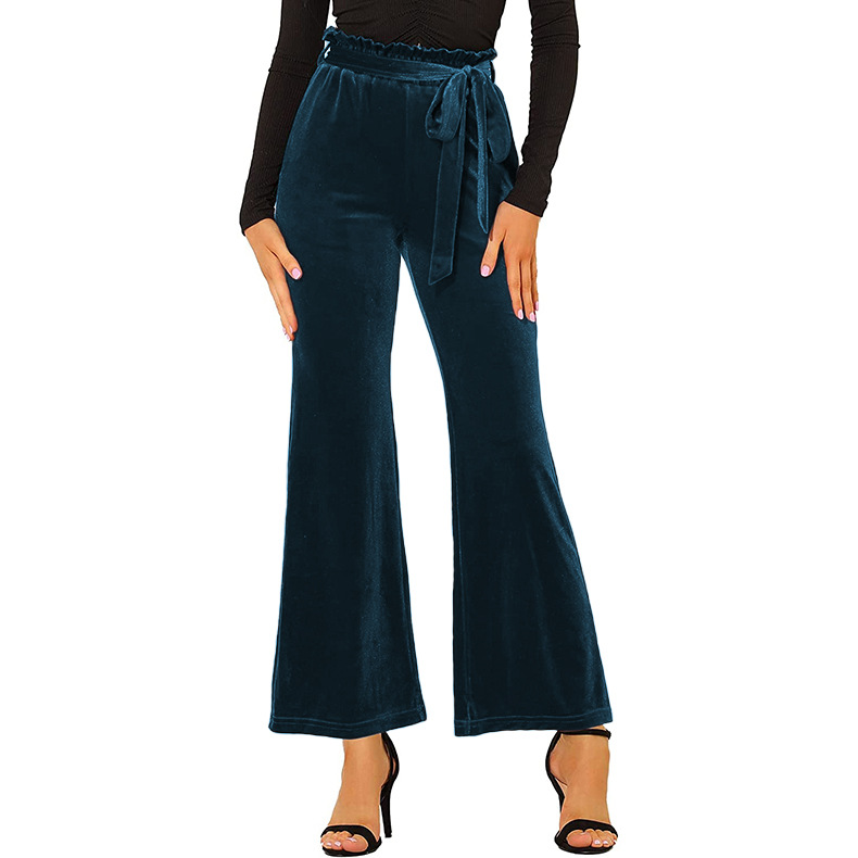 Solid Color Belted Pockets High Waist Elastic Yoga Pants Trousers Navy - Shop at LoveMi