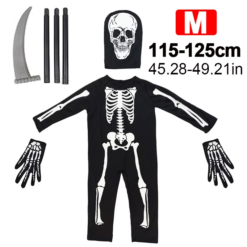 Kids Skeleton Costume Hooded Jumpsuit Boys Girls Halloween Fancy Dress — image 6