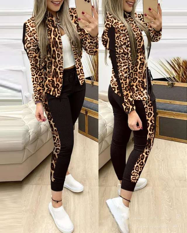 European And American Grey Stitching Plaid Casual Suit Leopard - Shop at LoveMi