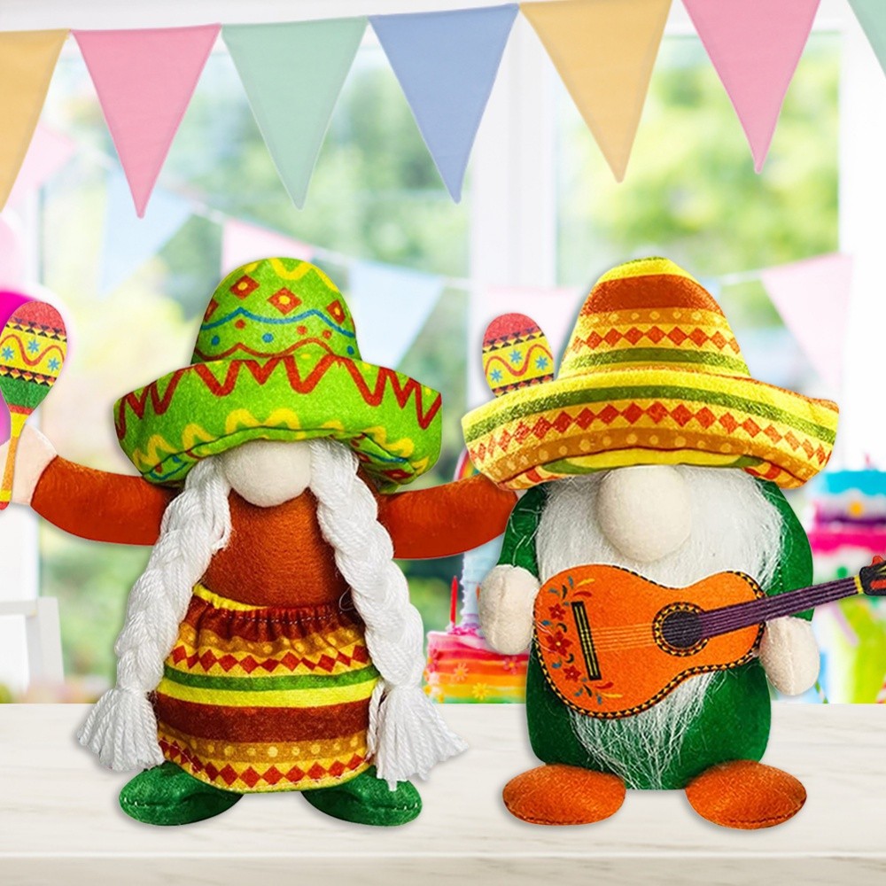 Faceless Old Man Hawaiian Style Mexican Straw Hat Doll Ornament