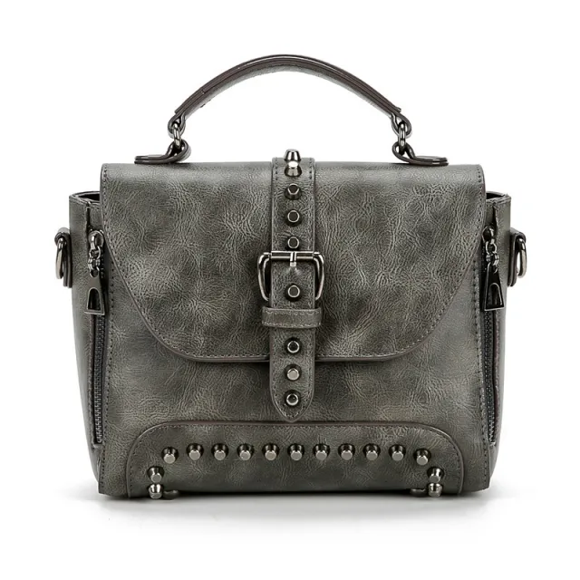 Fashion Rivet Bag Double Zipper Retro Single Shoulder Handbag Gray - Shop at LoveMi