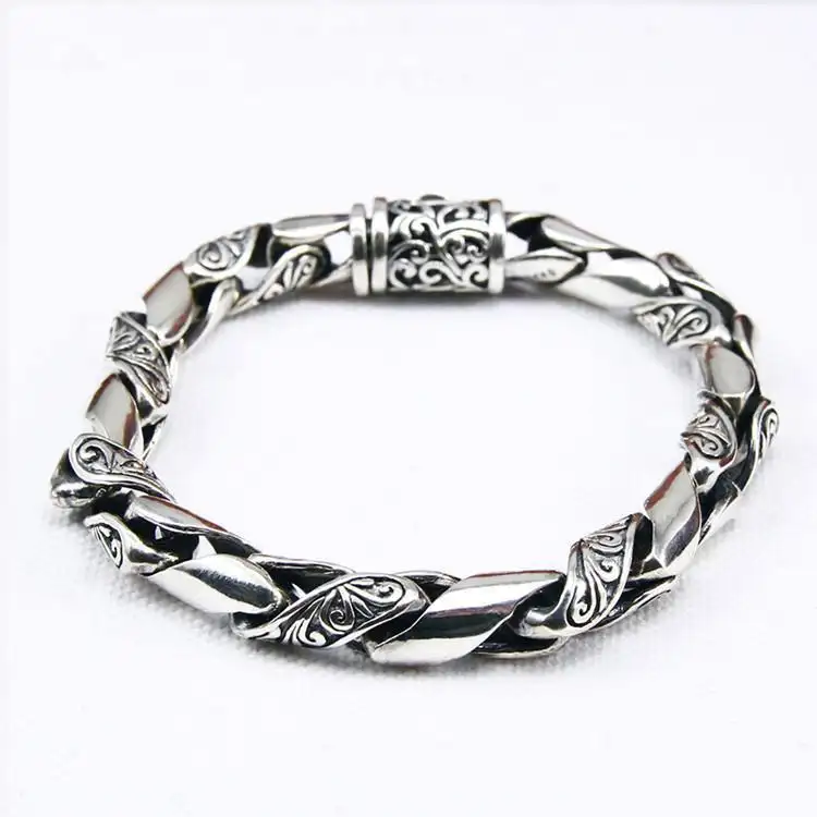 925 Silver Men's Hollow Tang Grass Pattern Chain