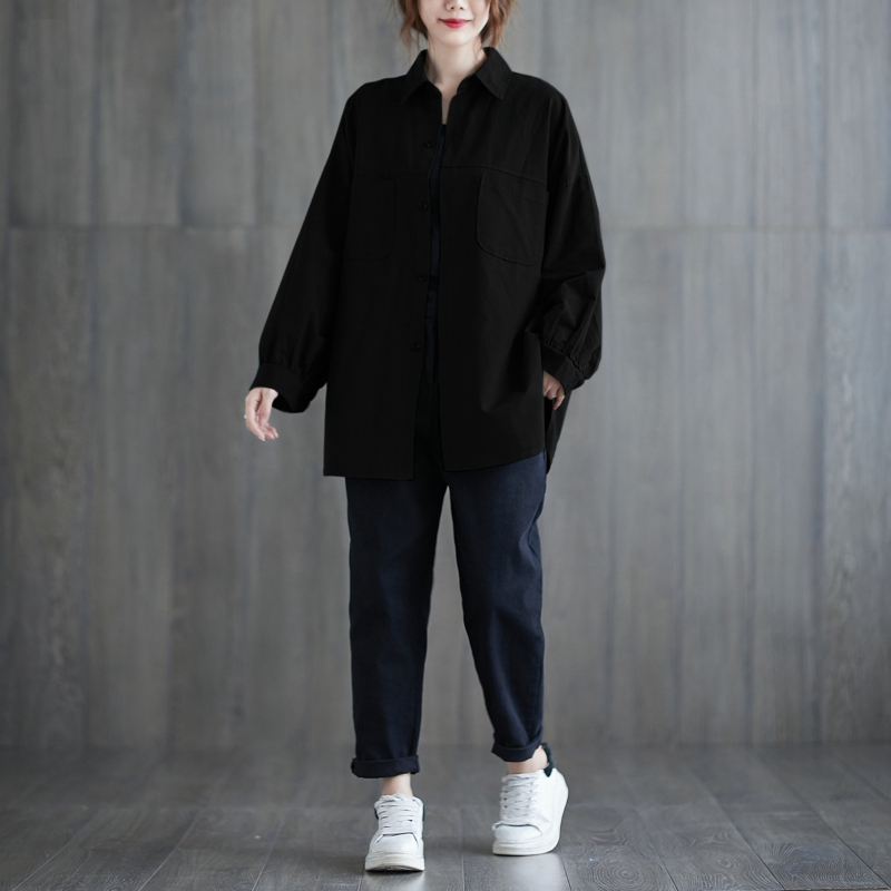 Title 5, Solid Color Long-sleeved Shirt Jacket Plus Size...