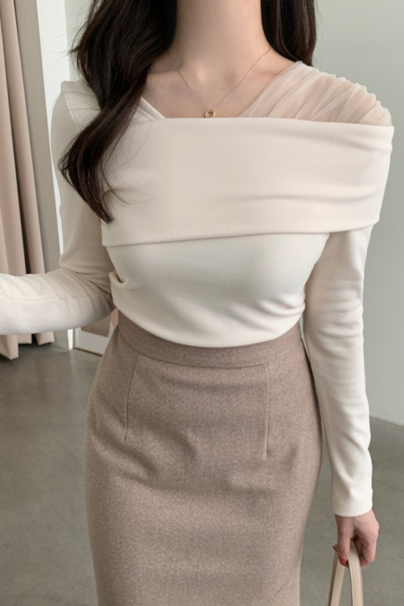 Thin And Versatile Solid Color Long-sleeved T-shirt Top