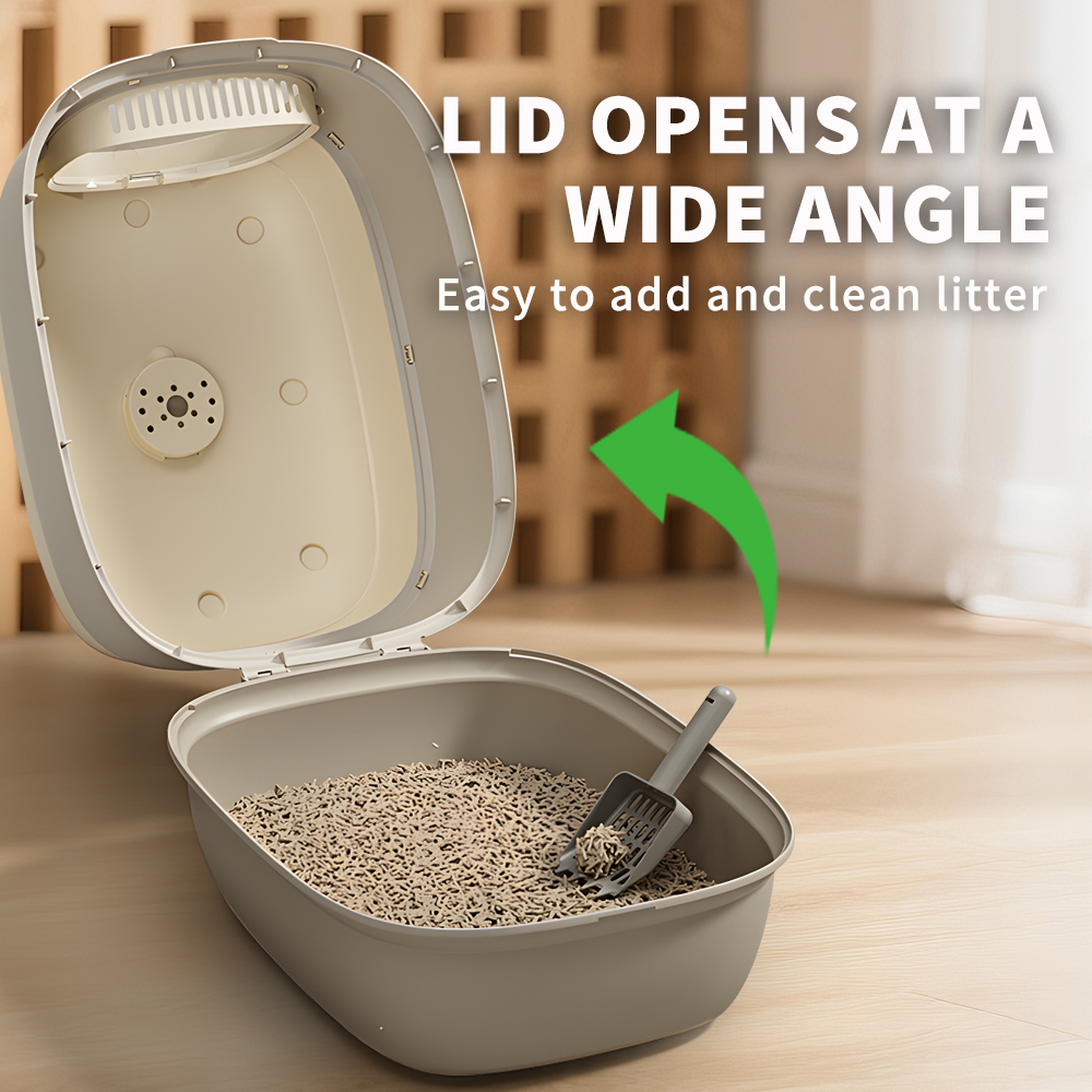 Gray-White Contrast Flip-Top Cat Litter Pan, 51.53940.5cm Large Capacity Easy Clean Pet Toilet For Kittens & Cats