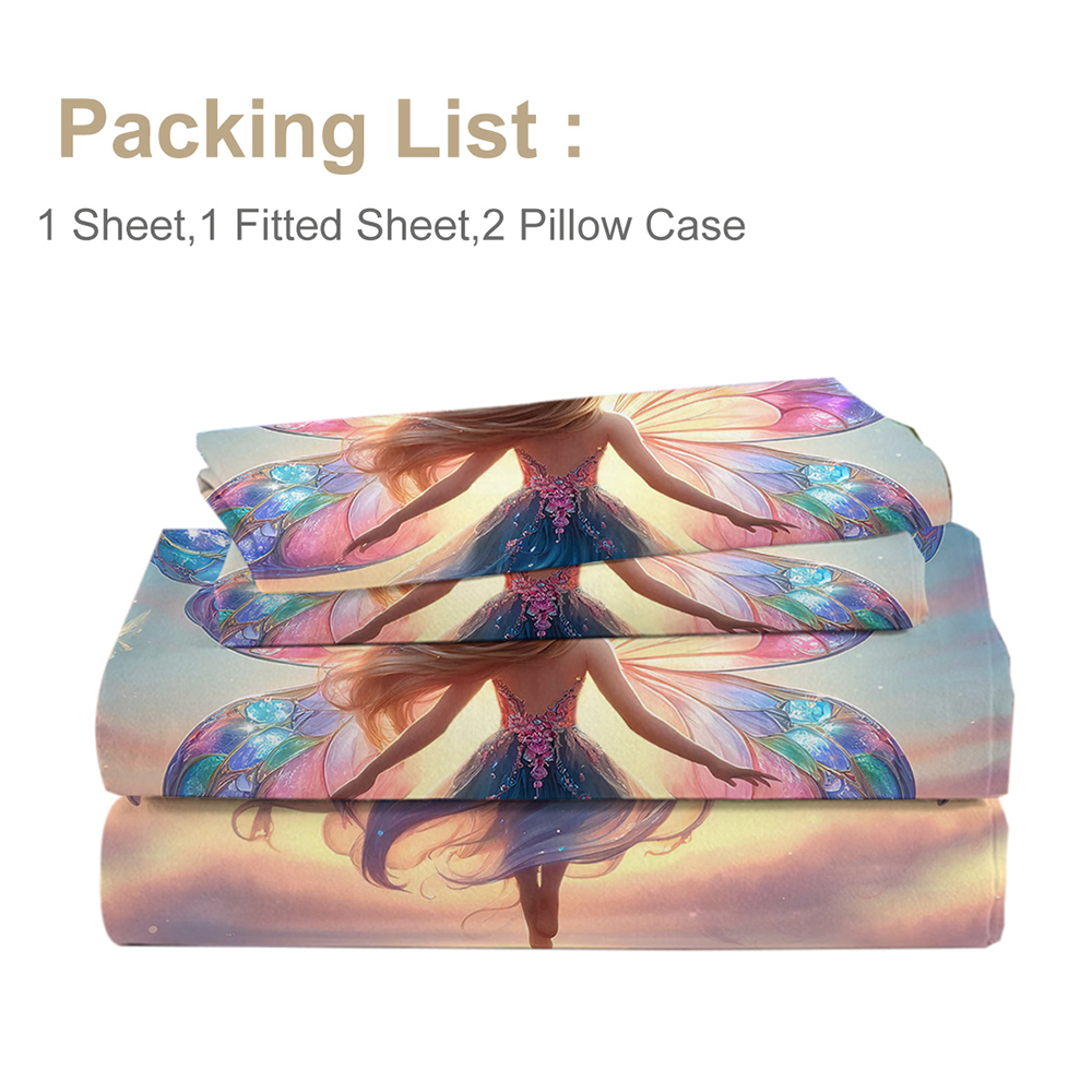 Rainbow Girly 4 Piece Flat Sheets Set, Butterfly Bed Set With 1 Fitted Sheet 1 Flat Sheet 2 Pillowcases, Rainbow