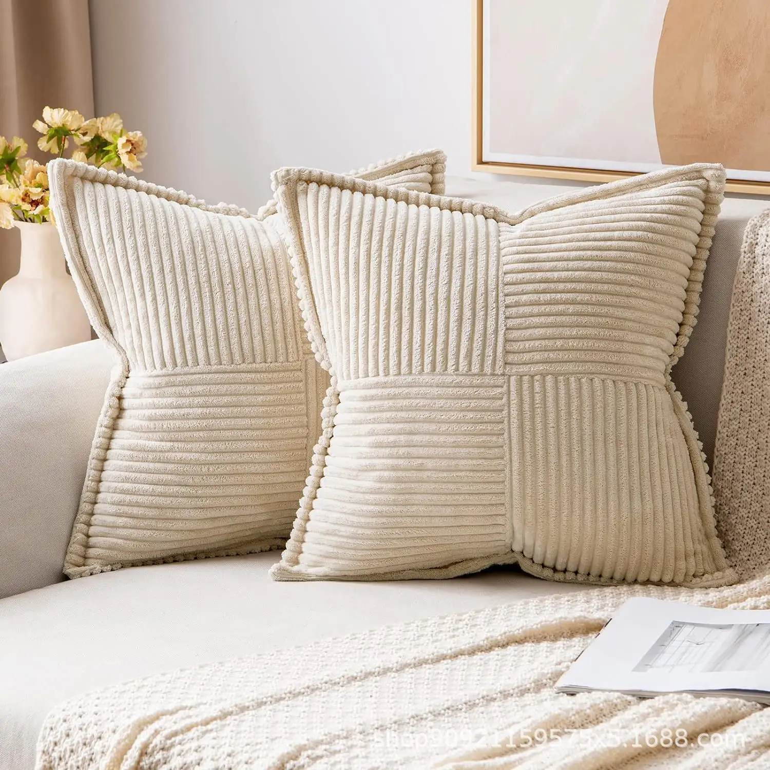 Corduroy Pillow Covers Super Soft Boho Striped