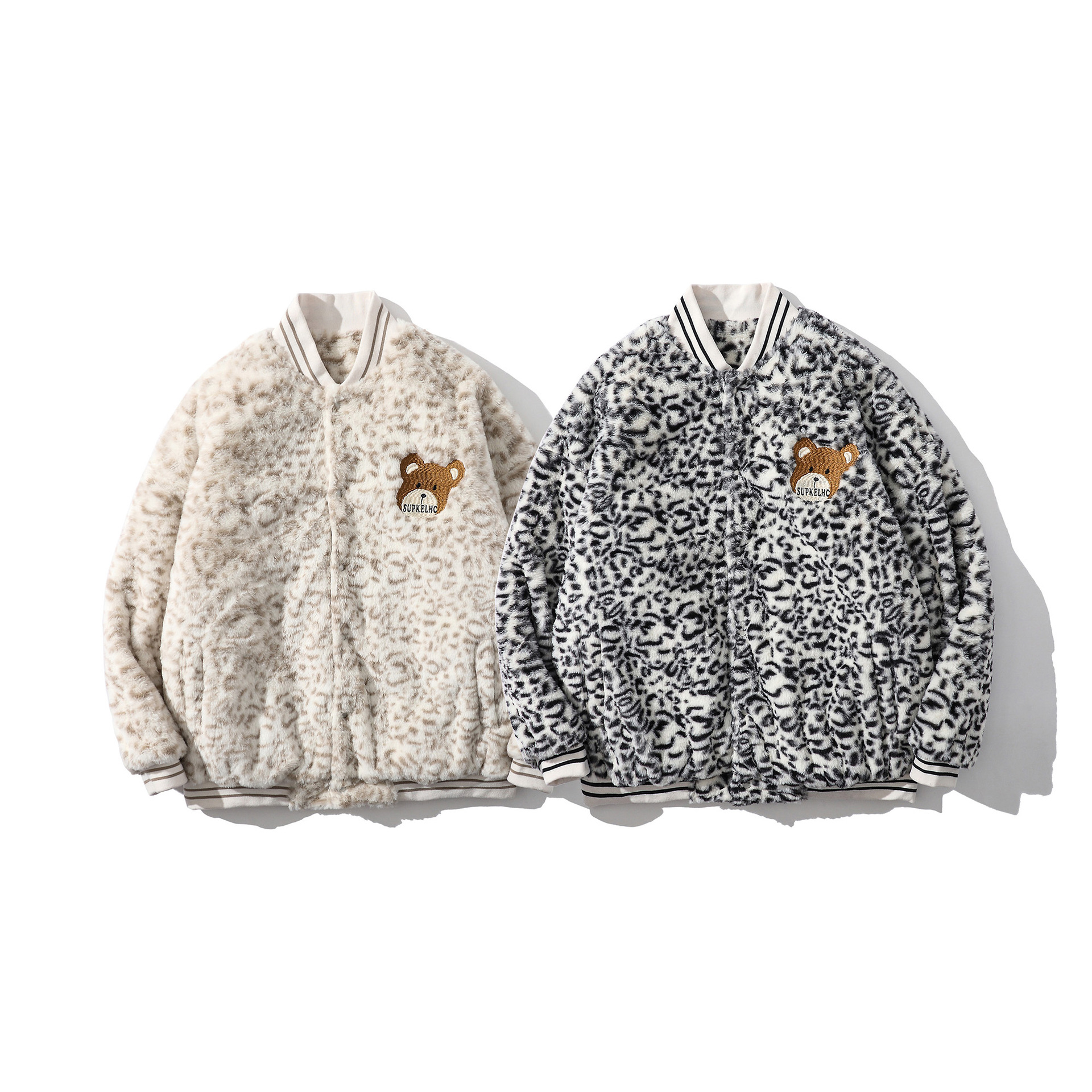 Leopard Print Tie-dye Rabbit Down Collar Cotton Coat