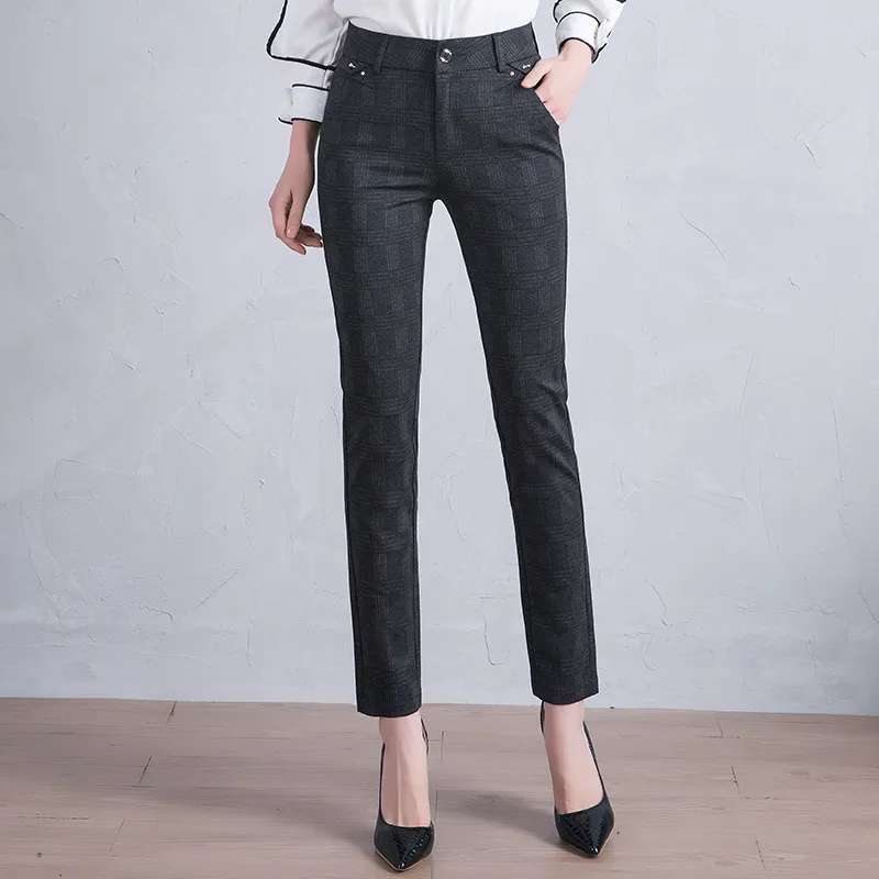 Fashionable And Simple Women's Straight-leg Plaid Suit Trousers - Yellow Grid