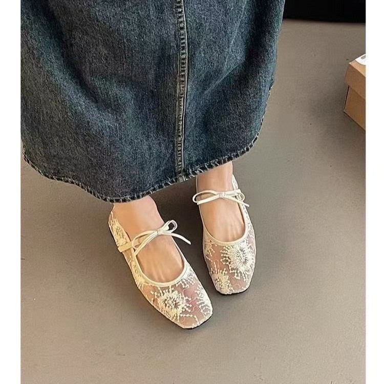 Women Breathable Mesh Mary Jane Shoes, New Spring Summer Low Cut Fairy Style Pumps, Bowknot Design Hidden Wedge Heels — view 5