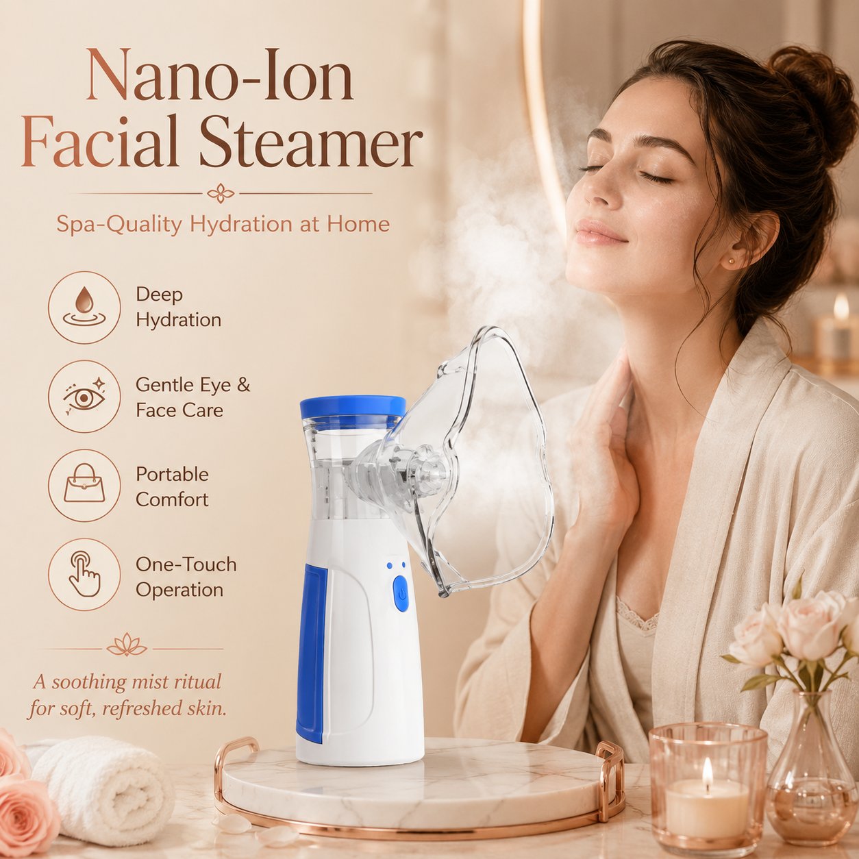 Portable Facial Steamer Nano-Ion Mist For Moisturizing Eyes & Face, Spa