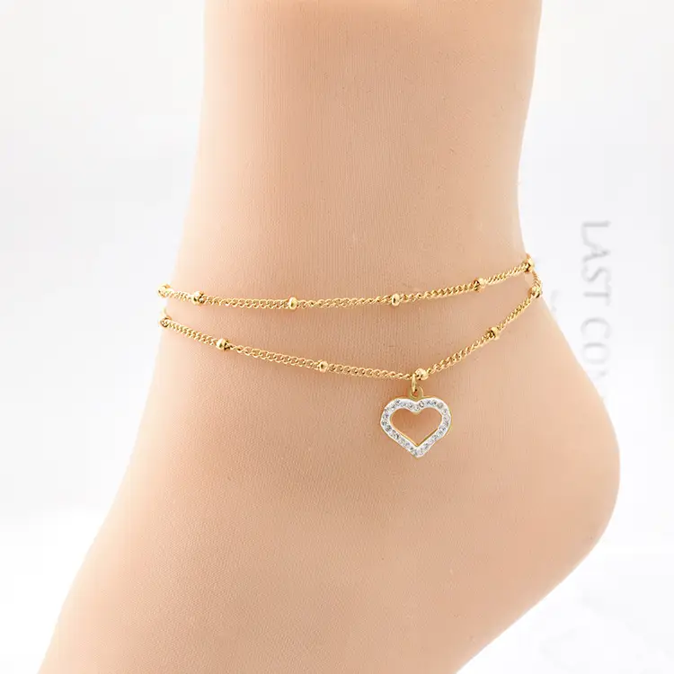 Jewelry Titanium Steel Double-layer Beads Sweet Love Zircon Anklet Female