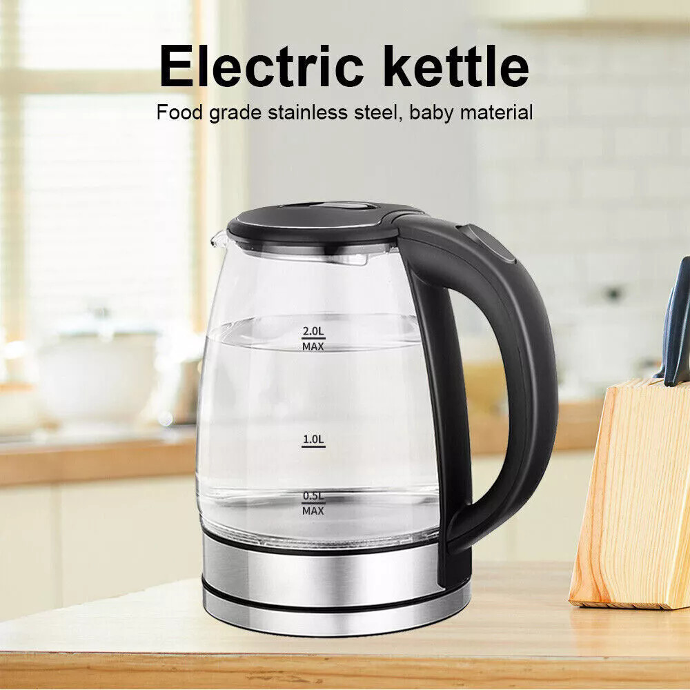 2L Electric Kettle Fast Boil Quiet Glass 360 Blue LED Boil-Dry Protection — image 12