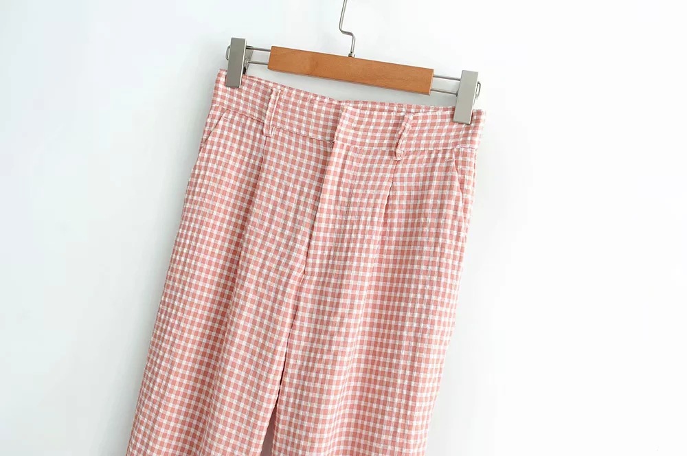 Title 3, Ladies Fashion High Waist Plaid Casual Pants