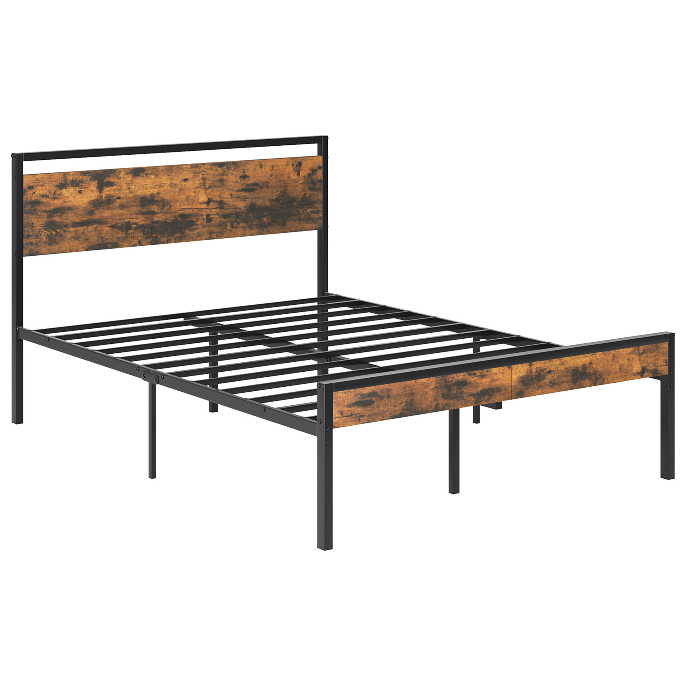 Heavy-duty Metal Platform Bed With Wooden Headboard, Capable Of Supporting 1000 Pounds, And With Storage Space Beneath The Bed. image 5