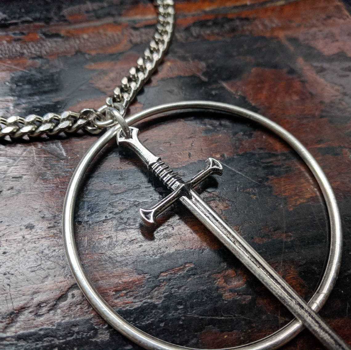 Gothic Jewelry Medieval Retro Cold Weapon Long Sword Pendant Necklace