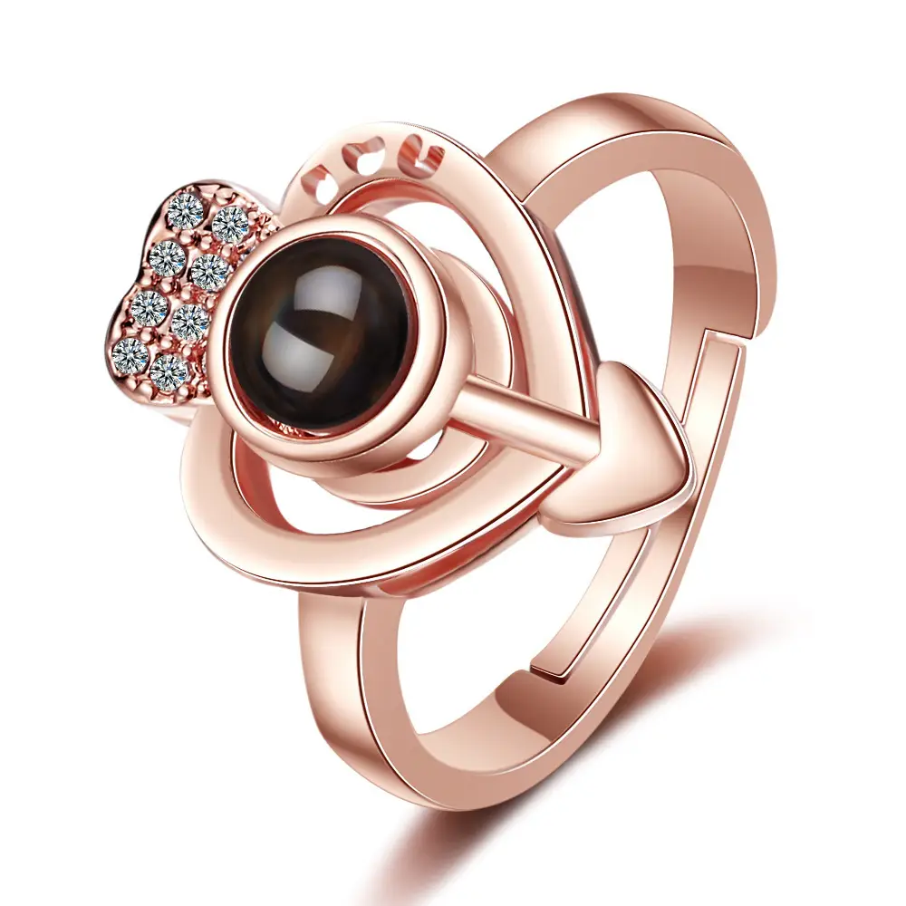Heart Shaped Arrow Memory Ring Women 100 Languages I Love You Projection Lovers