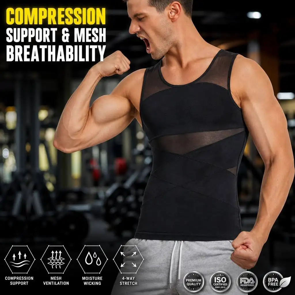 Men's Compression Tank Top Mesh Breathable Bodybuilding
