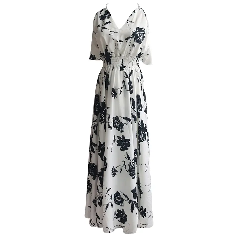 Ladies Beach Dress Seaside Backless Sling Long