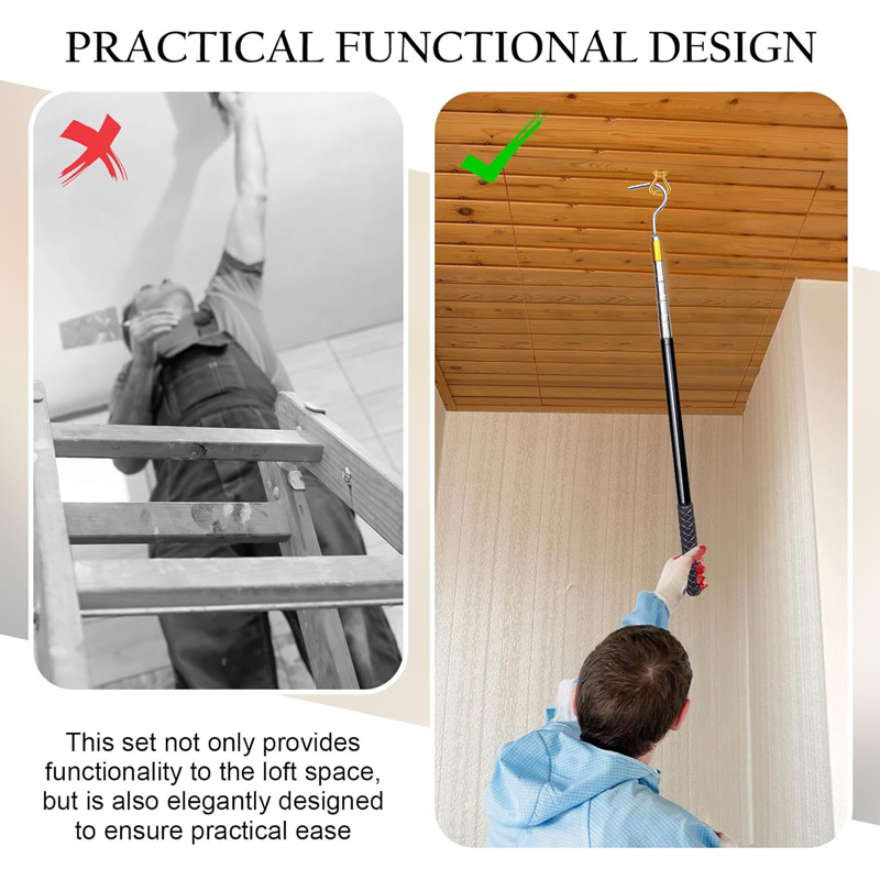 Attic Ladder Pull Down System Kit Loft Pole With Hook