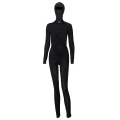 Women's Long Sleeve High Neck Backless One Pants - Black - View 1