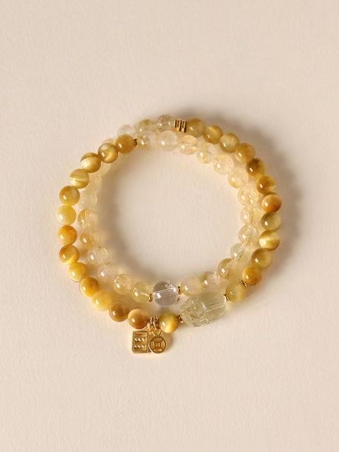 Natural Yellow Citrine Tiger Eye Bracelet Clear Quartz Multi Layer Beaded Chain Wealth Energy Jewelry For Women