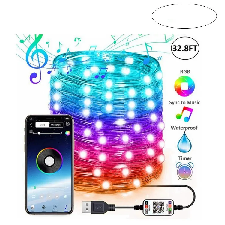 APP Light String Mobile Phone Bluetooth USB Copper Wire Music Decorative Lantern – image 3