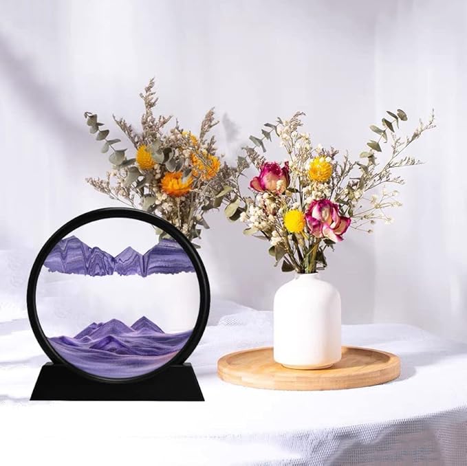 3d Dynamic Sand Art Moving Liquid Motion Picture Round Glass Desk_voghion.com