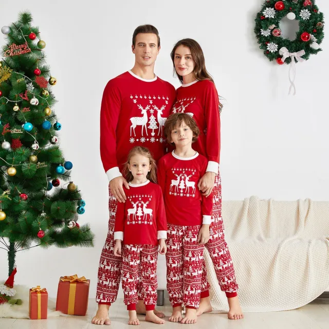 Printed Parent Child Home Service Set Pajamas Red - Shop at LoveMi