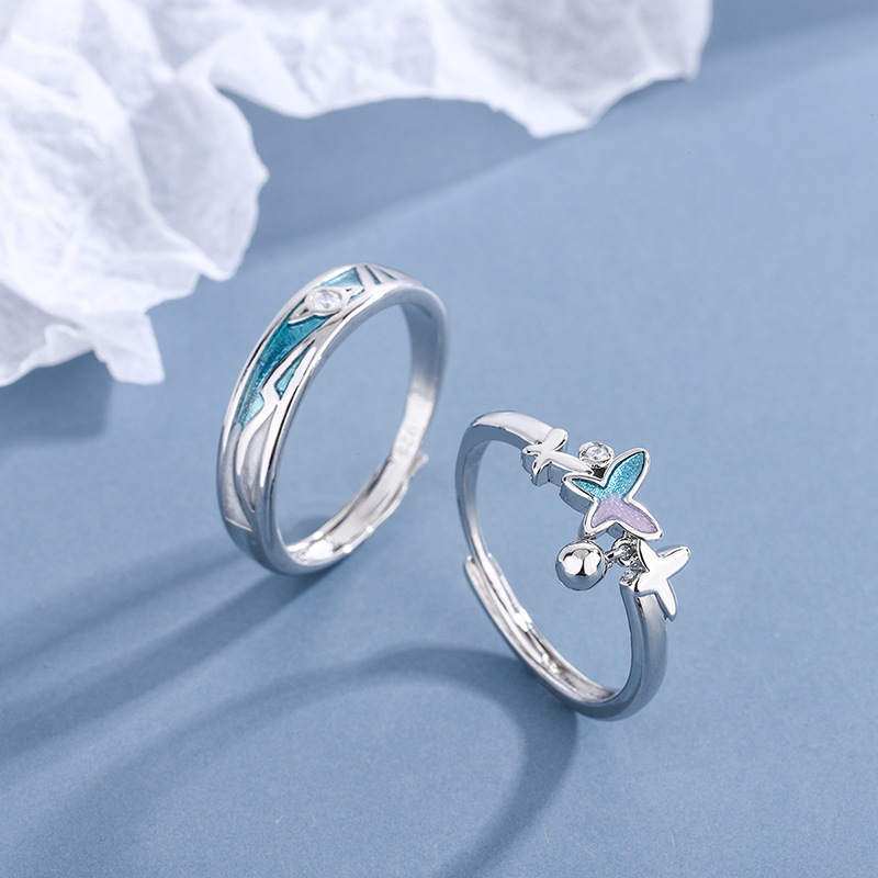 Title 3, Butterfly Couple Ring Pair Ring Simple Valentin...