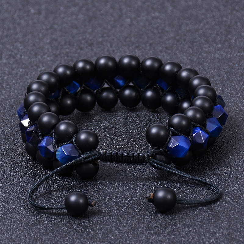 Natural Stone Frosted Stone Beaded Bracelet Iron Ore Double Wrap Braided Bracelet