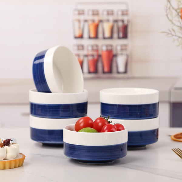 10 OZ WhiteBule Ceramic Bowls Set 4