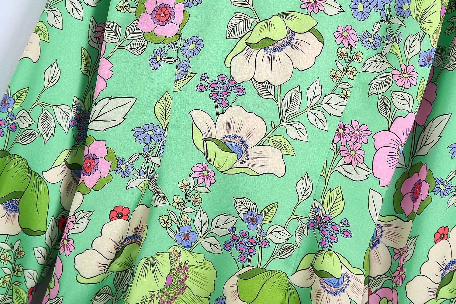 Silk Satin Floral Print V-Neck Dress Short Skirt