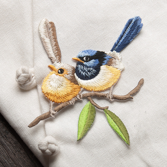 Crazy Embroidered Cute Computer Embroidery Bird Cloth Sticker — image 1