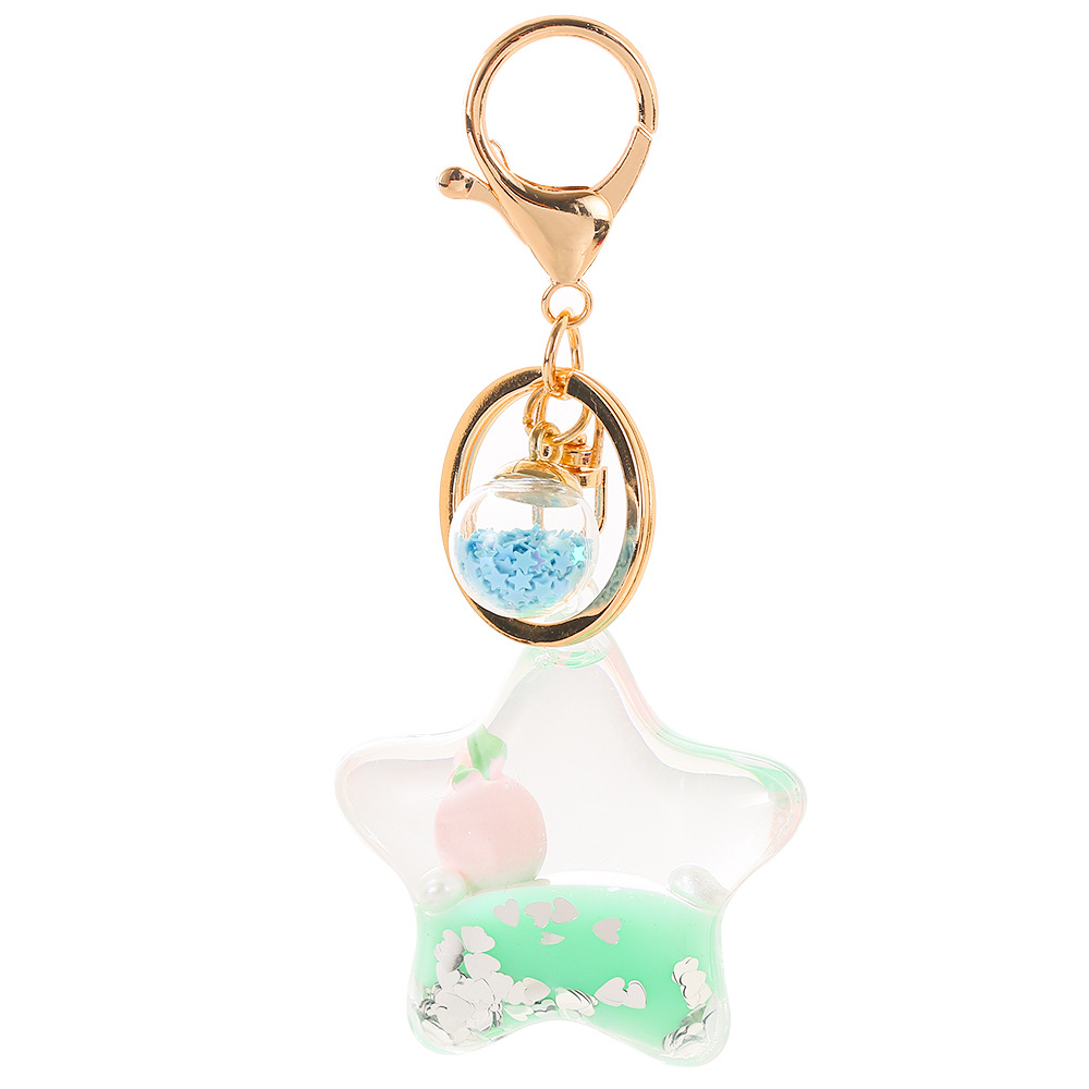 Color Small Pendant Peach Five pointed Star Liquid Quicksand Keychain Green - Shop at LoveMi