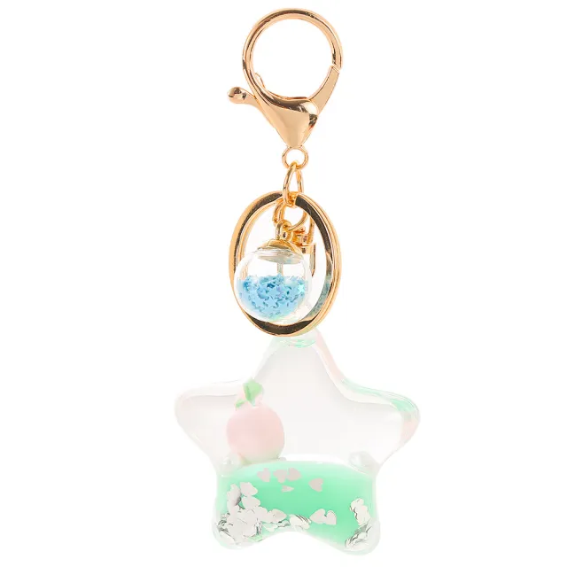 Color Small Pendant Peach Five pointed Star Liquid Quicksand Keychain Green - Shop at LoveMi