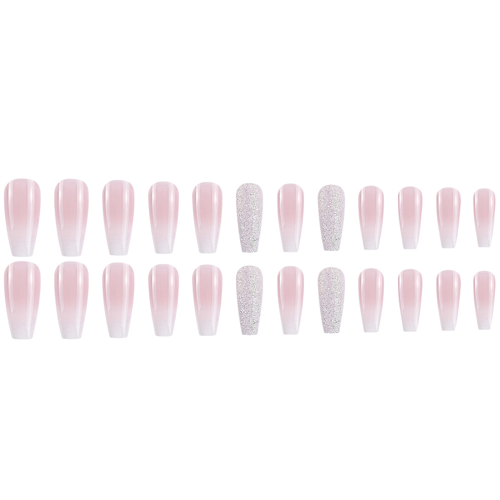 Upgrade Your Appearance.24-piece Long-style Coffin-shaped Gradient Light Pink Sequin Fashionable Lady's Nail Art Set.Suitable For Parties,dances Or Daily Wear.Long Press The Nail.