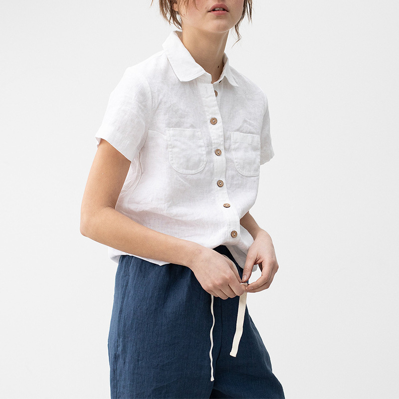 Title 4, Casual Cotton And Linen Double Pocket Top