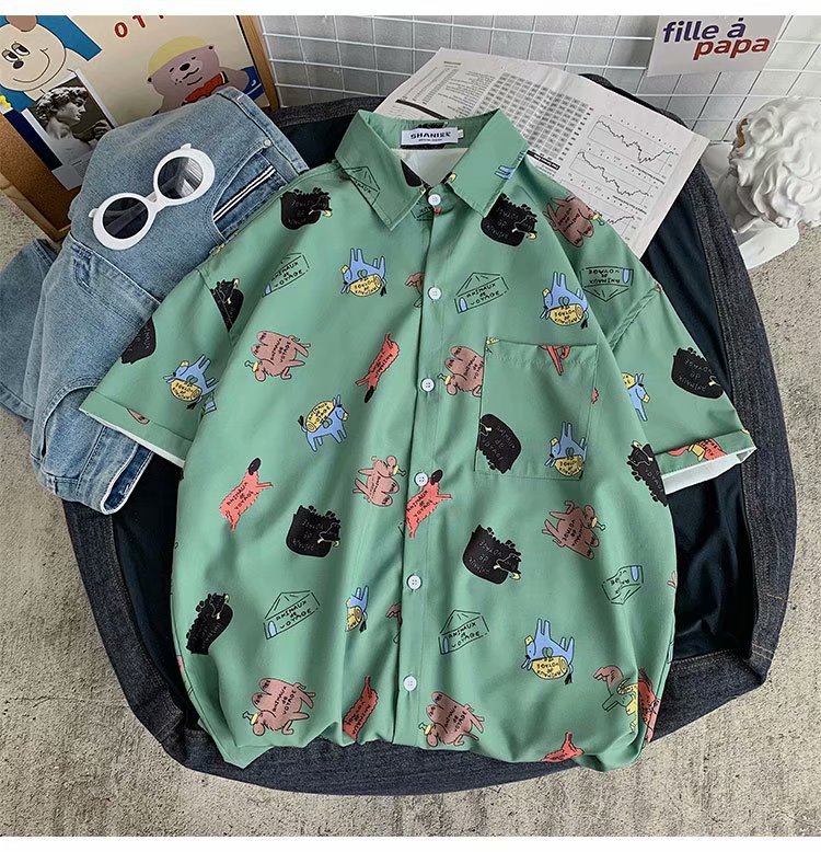 Floral Shirt Couple Wear Hong Kong Style Japanese Top