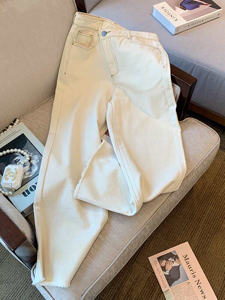 Women's Vintage Flocked White High Waist Jeans