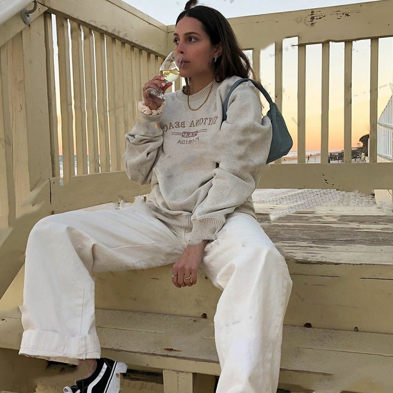 American Retro Women's Fleece Long Sleeve Round Neck Sweater