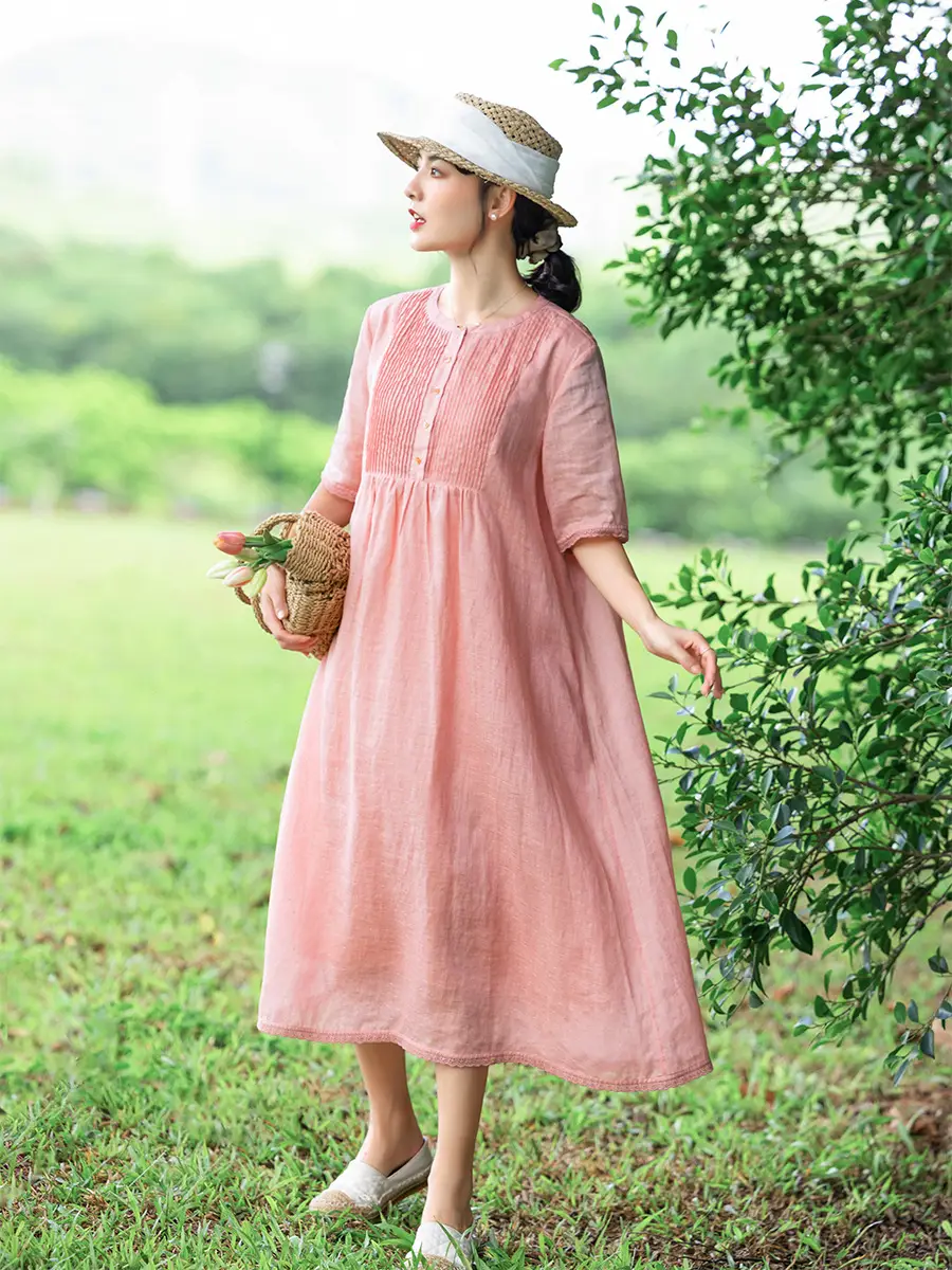 Ramie Jacquard Dress Loose Artistic Style