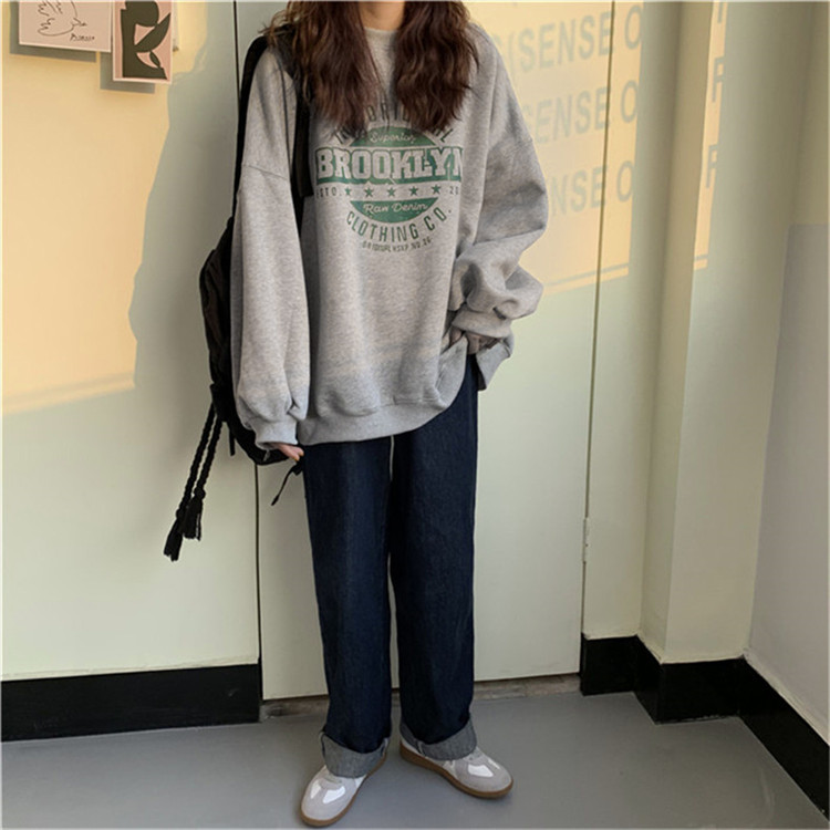 Sweatshirt Women Autumn Thin Hoodless Jacket Harajuku Style Loose Student Loose Top