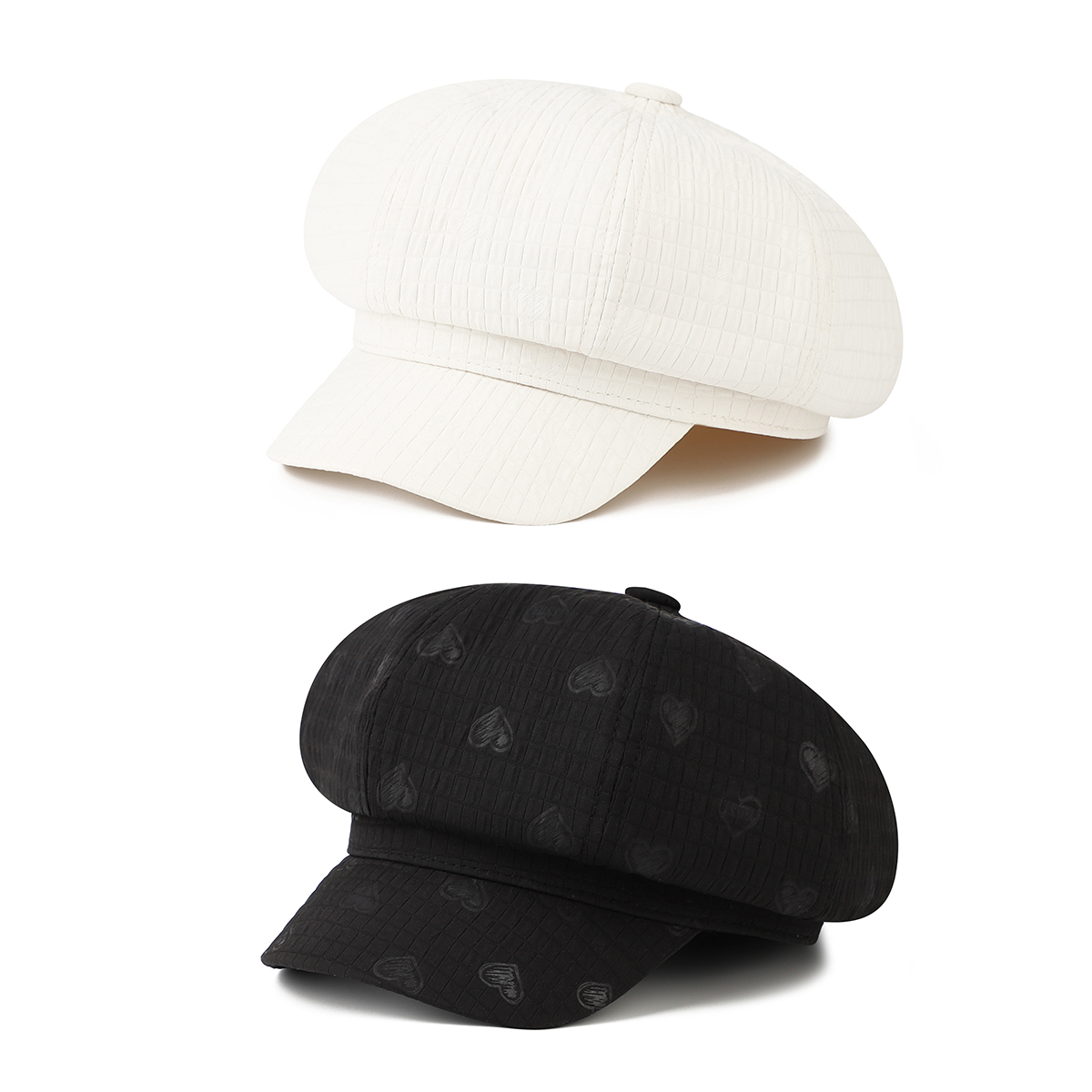 Korean Version Soft Texture Textured Heart-shaped Brimmed Octagonal Hat With Small Patterned Pleated Lightweight Painter's Hat Suitable For Outdoor Photography
