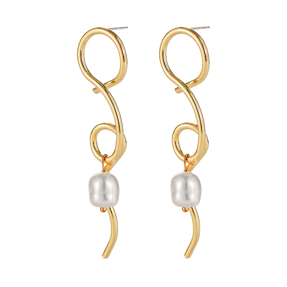 Irregular Winding Metal Baroque Shaped Pearl Earrings